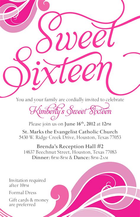 invitation wording for sweet 16